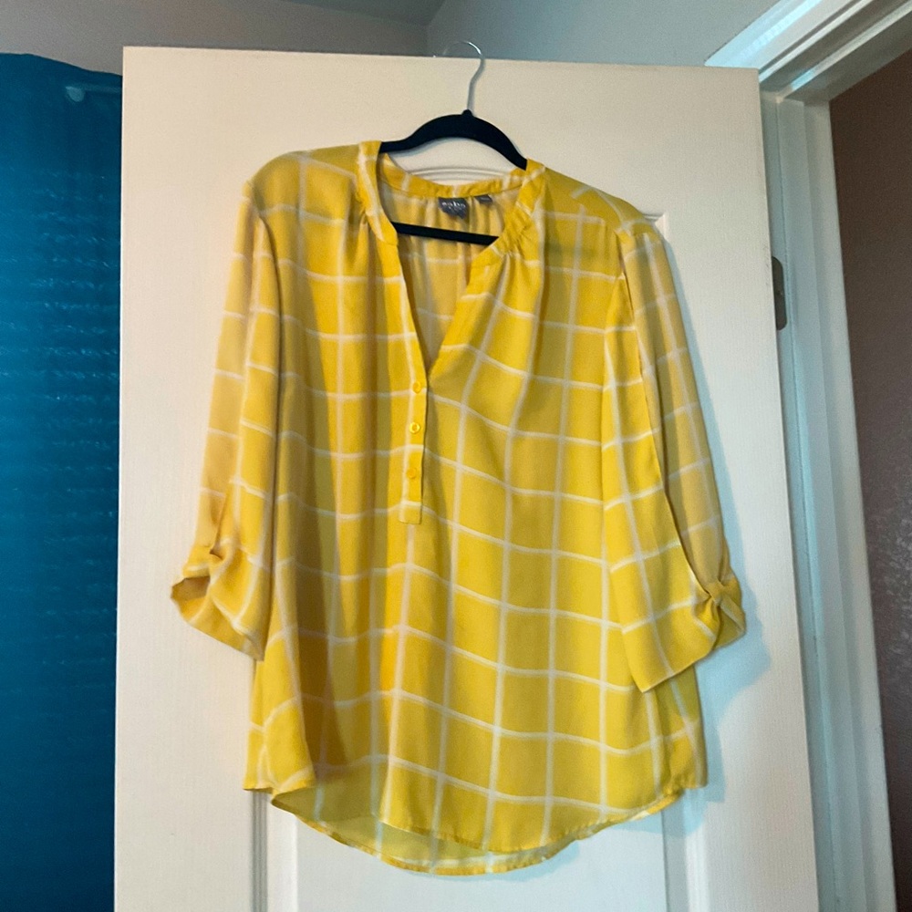 Yellow and white long sleeve blouse